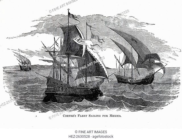 Cortez's Fleet Sailing for Mexico, 1882. Artist: Anonymous