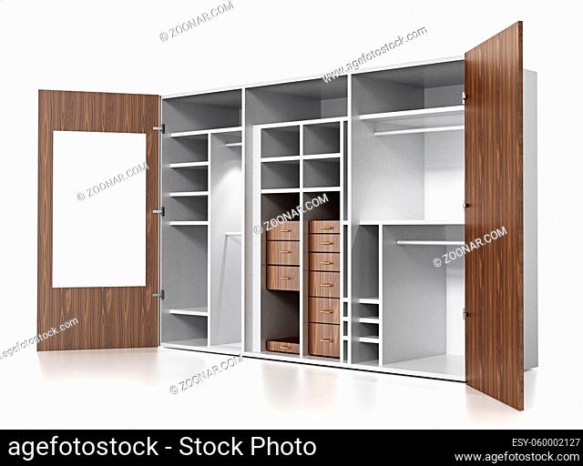 Empty wardrobe isolated on white background. 3D illustration