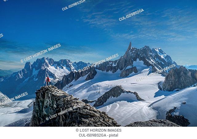 Hiker enjoying scenery, Chamonix-Mont-Blanc, Rhone-Alpes, France