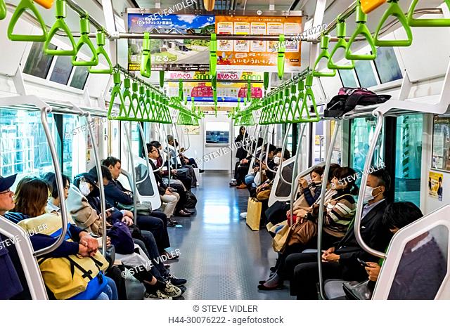 Japan, Honshu, Tokyo, Yamonote Line, Interior of Train Carriage