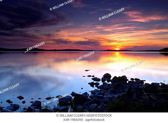 Sunset over Lough Owel, near Mullingar, County Westmeath, Ireland