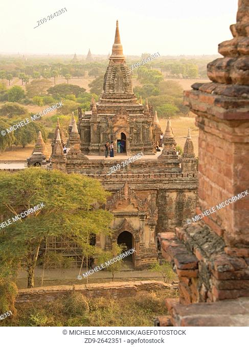 Details of an ancient Burmese temple at sunset