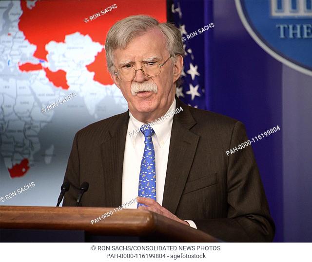 National Security Advisor John R. Bolton conducts a briefing in the Brady Press Briefing Room of the White House in Washington, DC on Monday, January 28, 2019