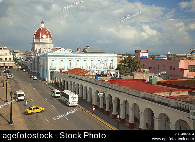 View from above to the Government House-Palacio del Gobierno in Jose Marti Park at the historic center, Cienfuegos, Cuba, West Indies, Central America