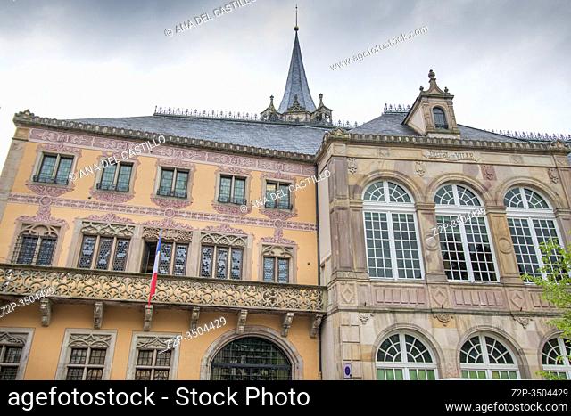 Medieval architecture in Obernai on May 14, 2016 in Alsace France. The city hall building