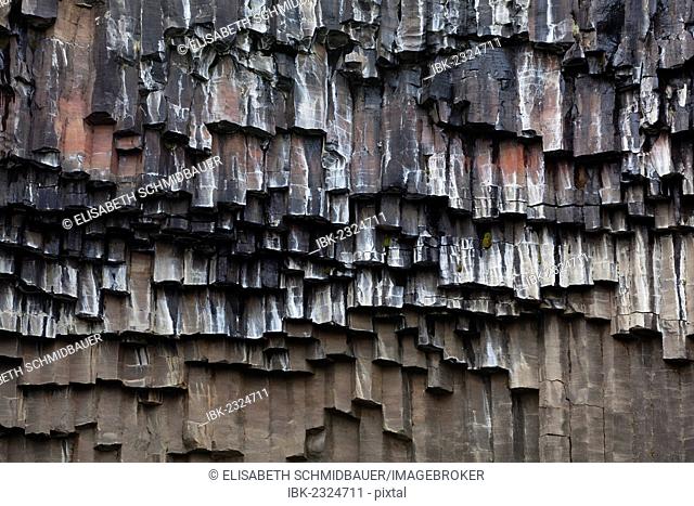 Basalt columns at the Svatifoss waterfall, Skaftafell National Park, eastern Iceland, Iceland, Europe