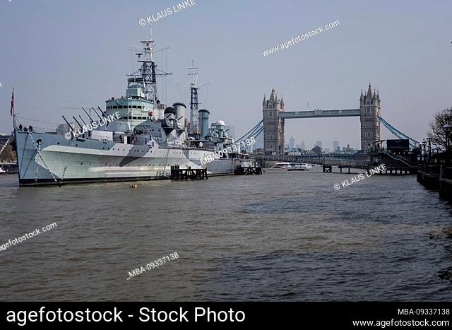 London, Tower Bridge, Thames, HMS Belfast, warship, ship