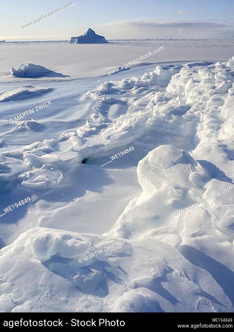 Shore of frozen Disko Bay. Disko Bay during winter, West Greenland. America, North America, Greenland, Denmark