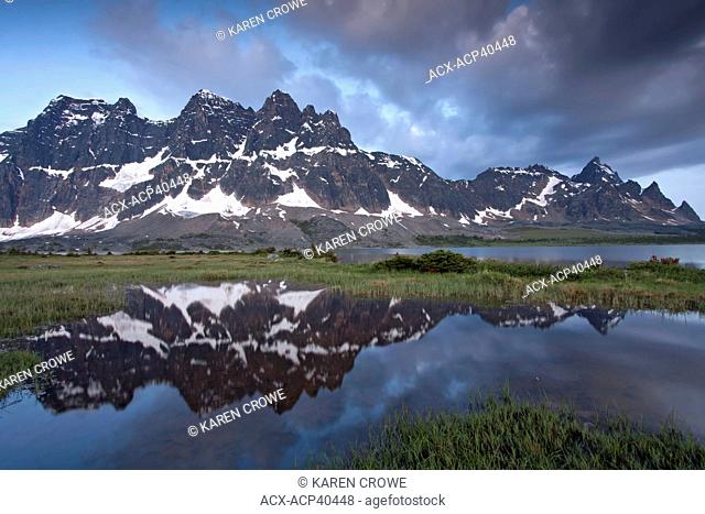 Early morning reflection of the Ramparts and Amethyst Lake, Tonquin Valley, Jasper National Park, Alberta, Canada