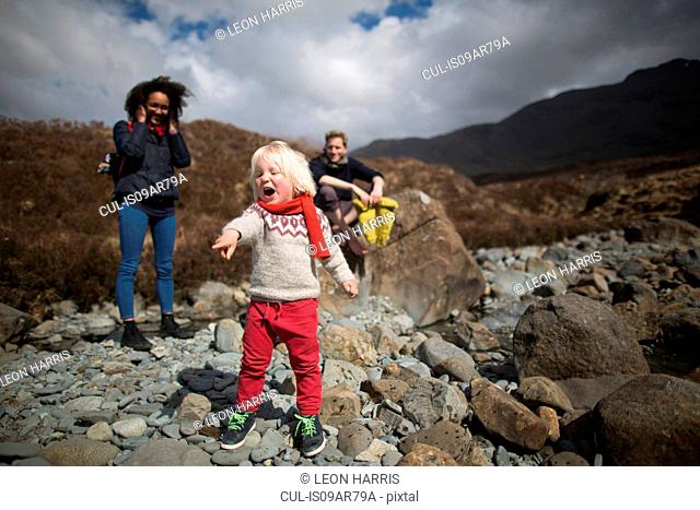 Boy pointing and shouting