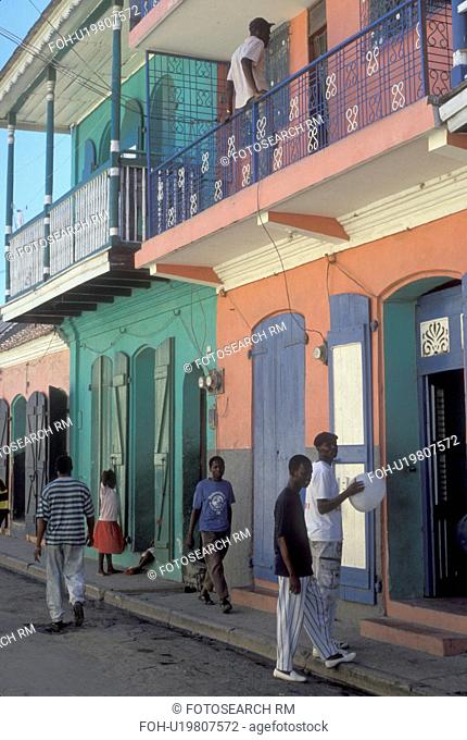 Haiti, Caribbean, Pastel painted walls on colonial houses in the city of Cap-Haitian in Haiti
