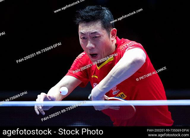 01 February 2020, Saxony-Anhalt, Magdeburg: Table tennis: German Open, men's, singles, quarter finals, Xu (China) - Zhao (China). Xu Xin in action