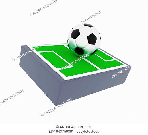 Soccer field with a big soccer ball, 3d rendering