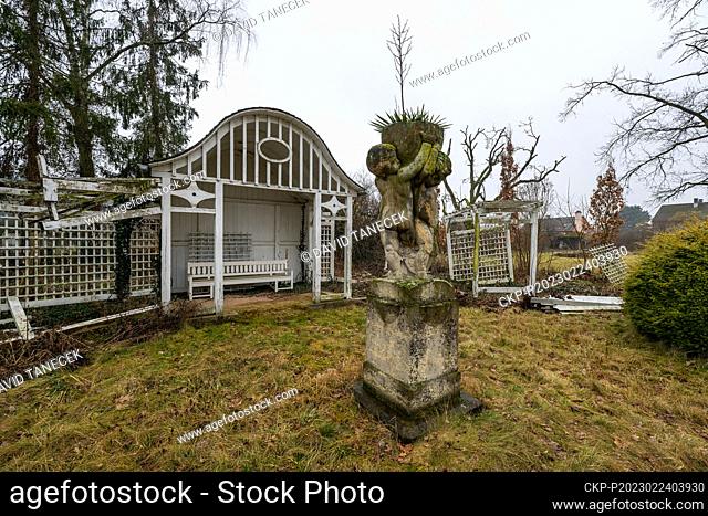 Garden with a crumbled gazebo of the listed Villa Cerych, February 24, 2023, Ceska Skalice, Nachod region. The Kaplicky creative centre will be established here