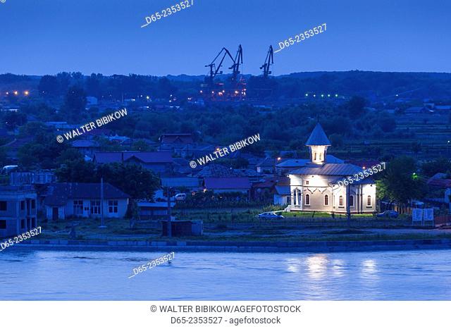 Romania, Danube River Delta, Tulcea, Orthodox Church by the Danube River, Tudor Vladimirescu, dusk