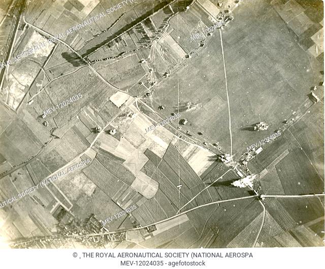 Aerial view of bombing on the Western Front from 11, 000ft in 1916