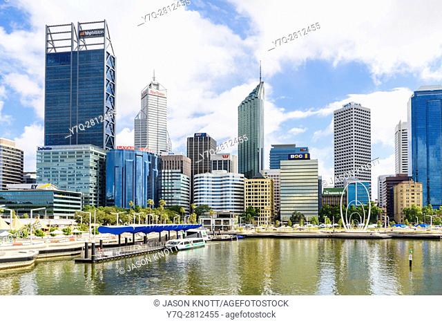 Elizabeth Quay and skyscrapers of Perth CBD, Perth, Western Australia, Australia