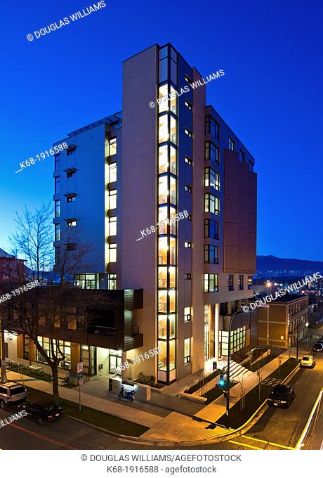 building, architecture, twilight, evening, Vancouver, BC, 7 Avenue, Fir Street