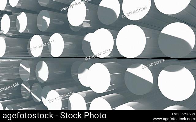 abstract cylinders and their reflections. 3D rendering