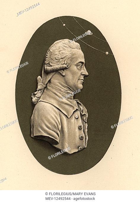 Portrait medallion of astronomer Sir William Herschel. Chromolithograph drawn by Grivell and lithographed by Parrot et Co