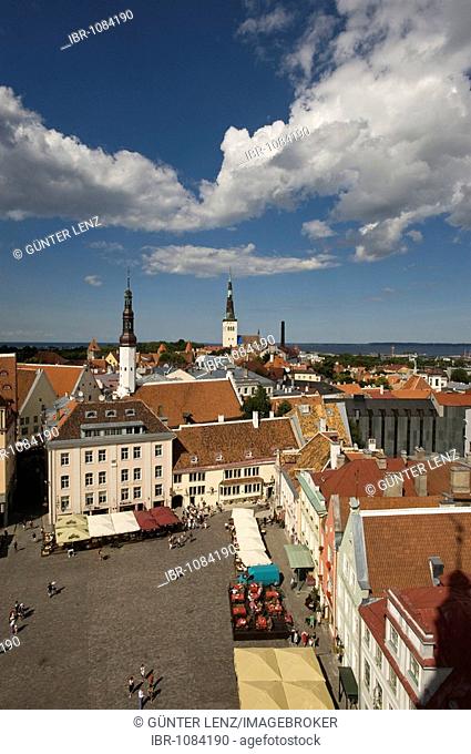 Townhall Square and view of the city from the townhall tower, Raekoja plats, Tallinn, Estonia, Baltic States