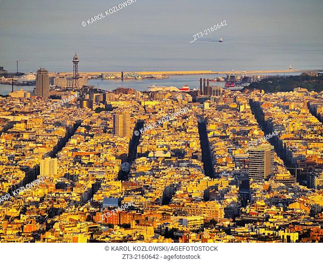 Barcelona Cityscape during sunset - view from Tibidabo Mountain, Catalonia, Spain
