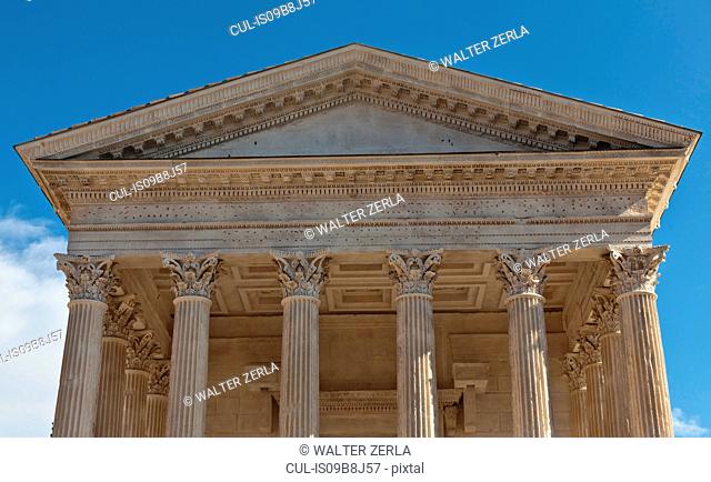 Detail of Maison Carree facade, Nimes, Languedoc-Roussillon, France