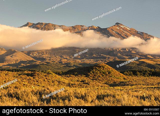 Mount Ruapehu at sunset, Oceania, Tongariro National Park, UNESCO World Heritage, Ruapehu, North Island, New Zealand, Oceania