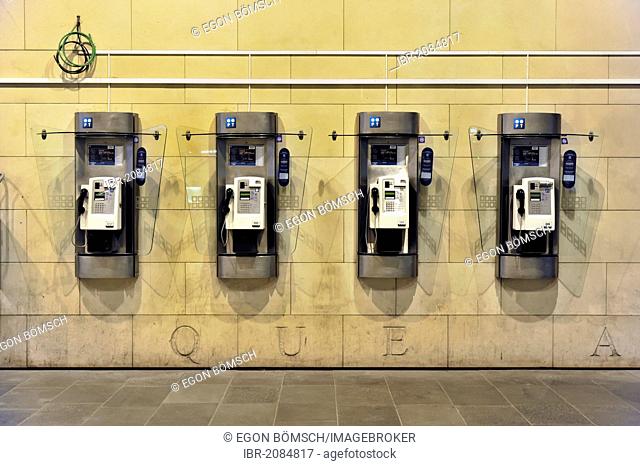 Public telephones, Cais do Sodré station hall, Lisbon, Portugal, Europe