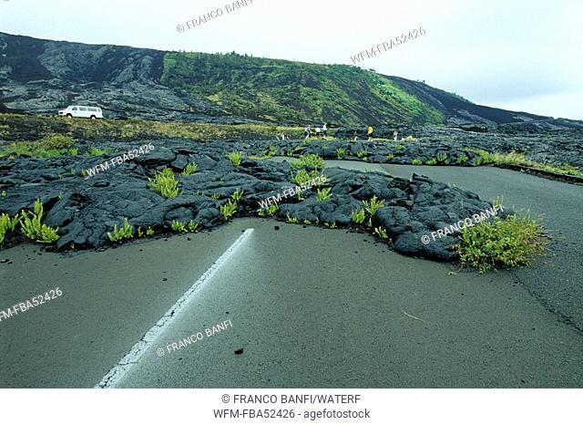 Old Lava Flows covering Road, Kona, Big Island, Hawaii, USA