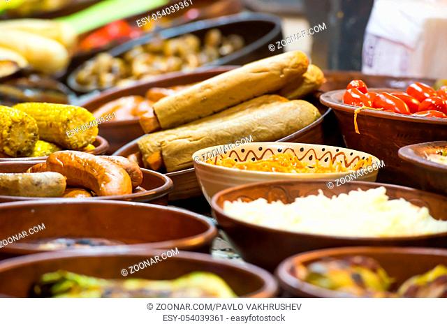 Food street festive of traditional asian cuisine on market