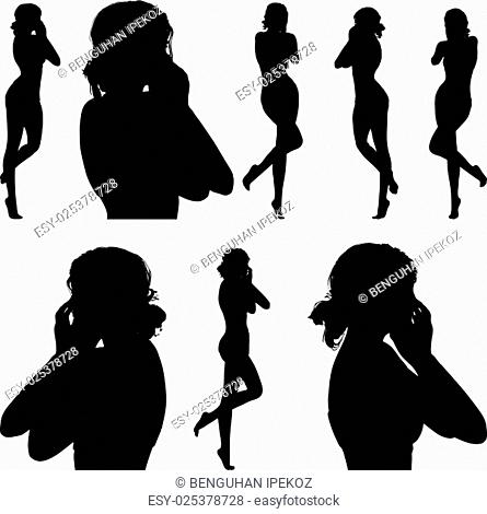 Vector Image - woman silhouette with hand gesture hands on the mouth