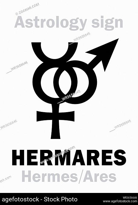 Astrology Alphabet: HERMARES (Hermes+Ares), Local Ancient Greek sacral dual deity of cunning and aggression, bravery courage. Symbol of strategy