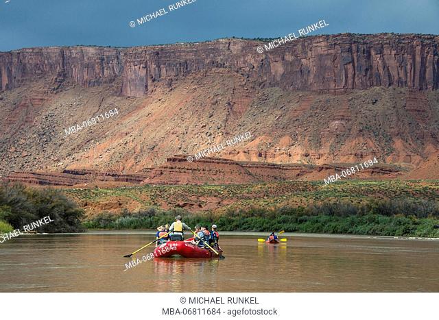 Kayaking and Rafting down the Colorado river, Castle valley near Moab, Utah, USA