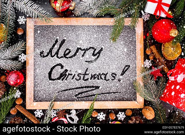 Vintage wooden Blackboard. Merry Christmas holiday concept
