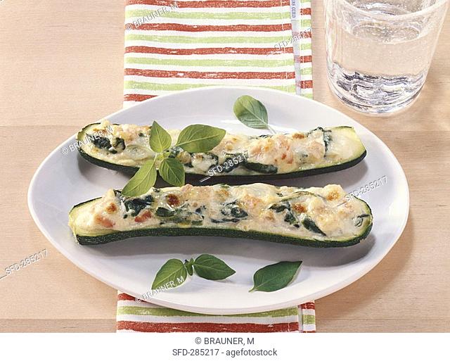 Courgettes stuffed with spinach and cheese
