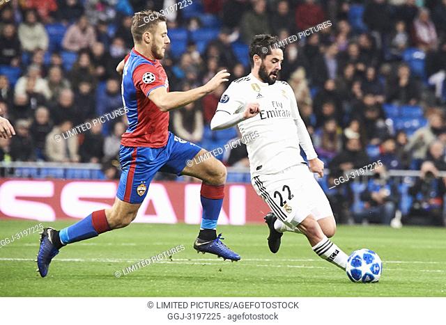 Isco (midfielder; Real Madrid) in action during the UEFA Champions League match between Real Madrid and PFC CSKA Moscva at Santiago Bernabeu on December 12