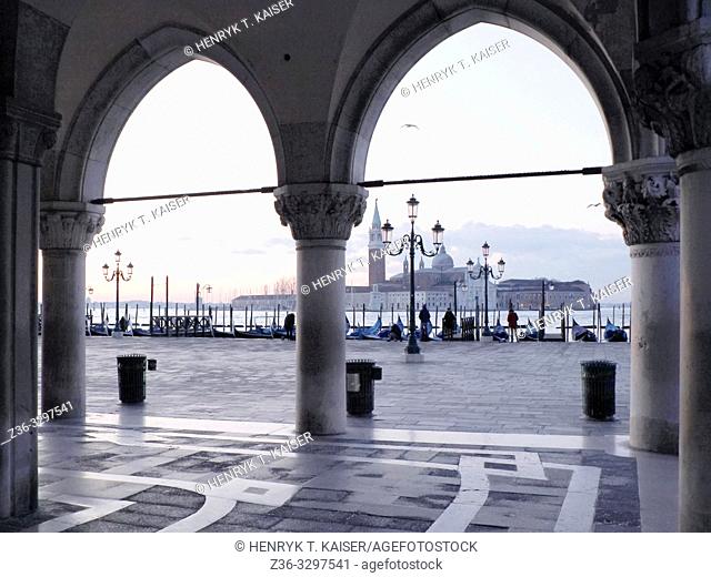 St Marks Square and church San Giorgio Maggiore before sunrise, Venice, Italy