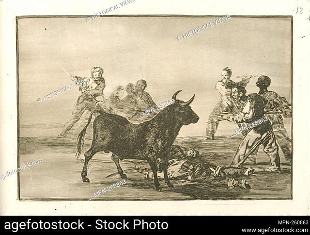 Desjarrete de la canalla con lanzas, medias-lunas, banderillas y otras armas. Avery, Samuel Putnam, 1822-1904 (Collector) Goya, Francisco (1746-1828) (Artist)