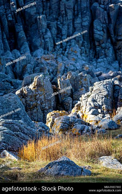 Europe, Denmark, Bornholm. Striking granite formations in a remote part of the east coast at Randkløve Skår