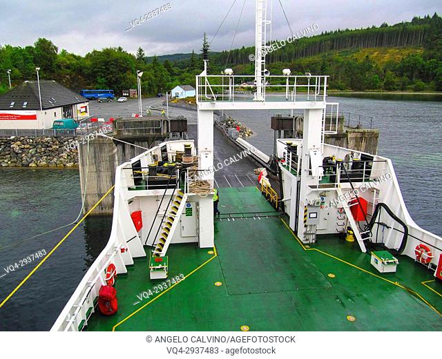 The Armadale (Skye) ferry departing to Mallaig harbour, Highland region, Scotland, UK