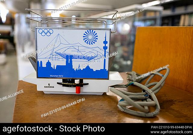 PRODUCTION - 21 September 2022, Bavaria, Munich: A 1972 toaster designed for the Munich Olympics is on display at Siemens' historic depot