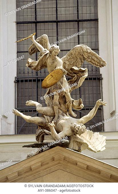 St. George killing the dragon, statue at St. Michael's church. Vienna, Austria