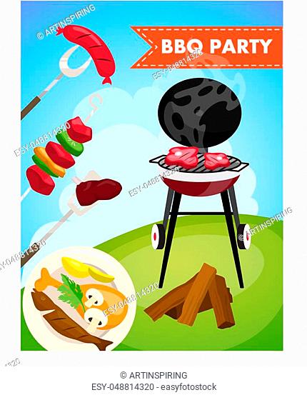 BBQ party food. Grill outdoors with meat and vegetables