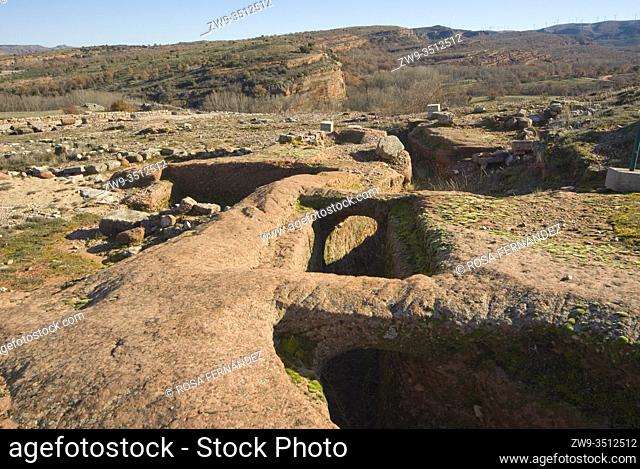 Roman city of Tiermes, Centuries I to III A.C., forum area and remains of the water system, Pela Mountains, Montejo de Tiermes, province of Soria