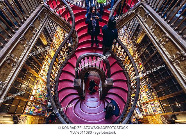 Interior of one of the most famous bookstores in the world - Livraria Lello in Porto city in Portugal