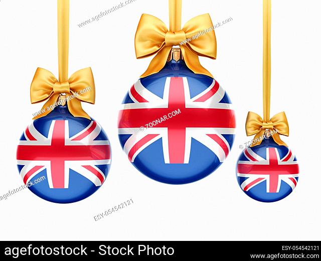 3D rendering Christmas ball decorated with the flag of Great Britain