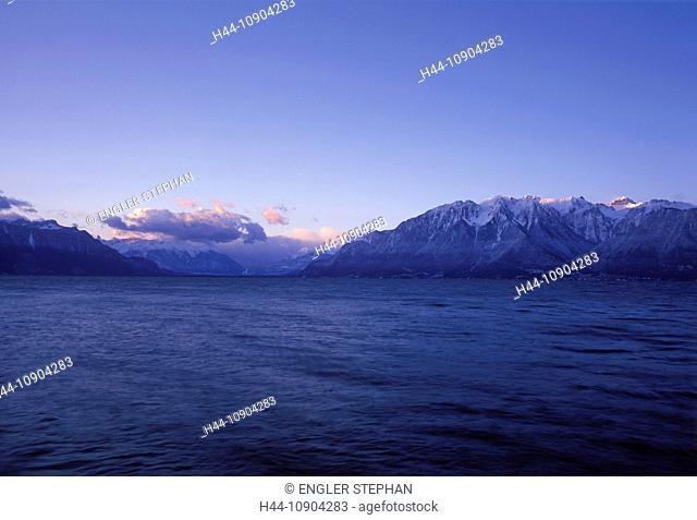 Switzerland, Europe, Vaud, cloud, winter, snow, Fribourg, canton, panorama, scenery, Lac Léman, lake Geneva, lake, mountain, mountains