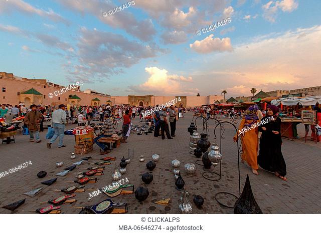 North Africa, Morocco, Meknes district, Medina of Meknes. meknes at sunset, El Hedim Square