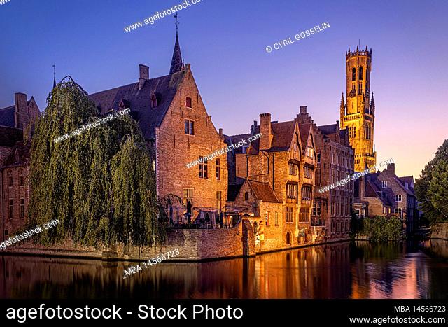 Rozenhoedkaai at dusk. Bruges, Flanders, Belgium